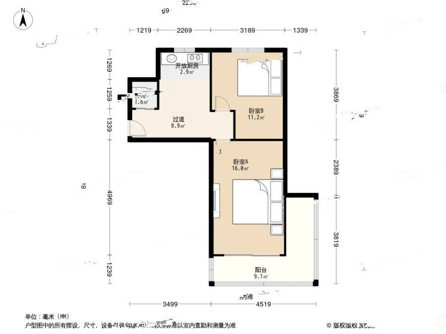 东井村39号2室0厅1卫52㎡户型图