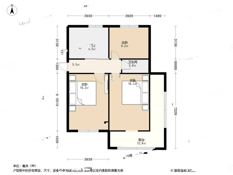 东井村39号3室0厅1卫72.7㎡户型图