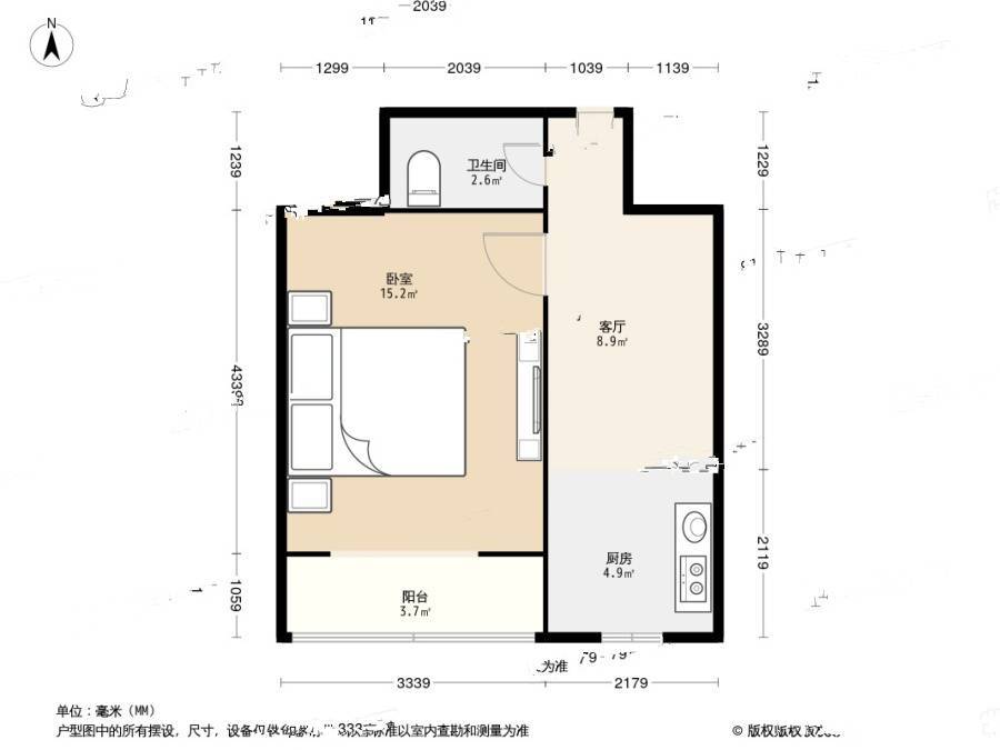 狗耳巷小区1室1厅1卫42.4㎡户型图