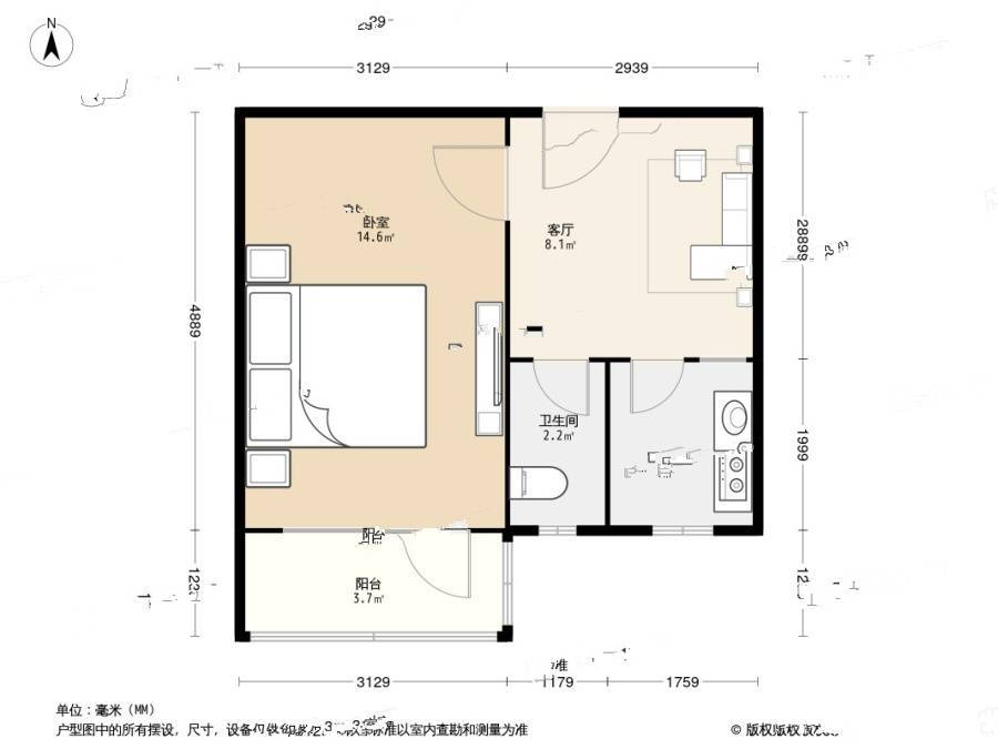 狗耳巷小区1室1厅1卫43.2㎡户型图