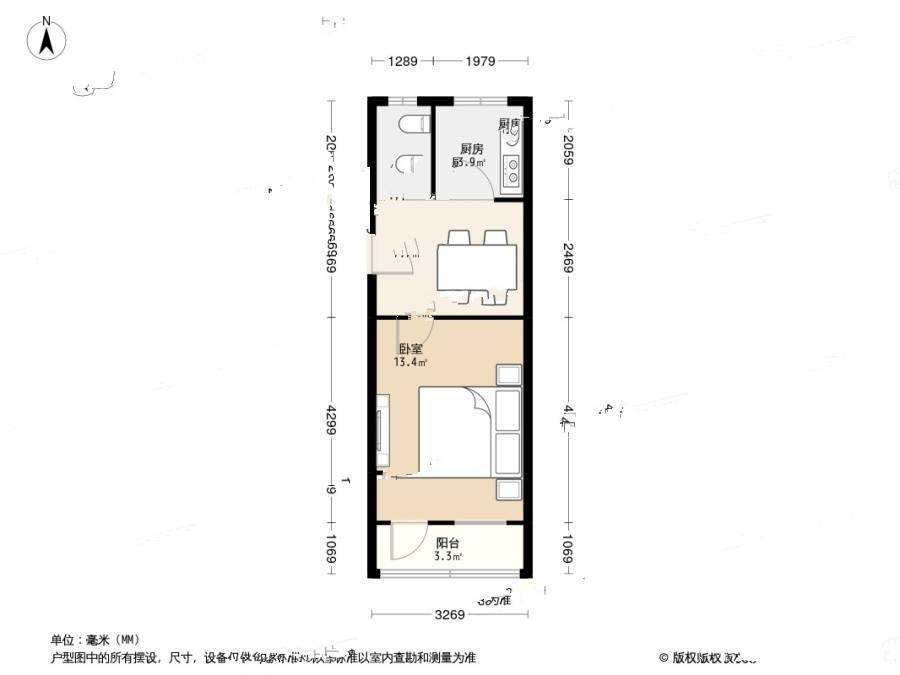 狗耳巷小区1室1厅1卫44.3㎡户型图