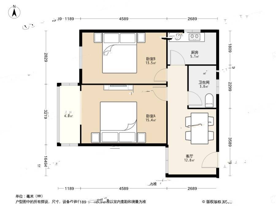 东井村22号2室1厅1卫64.9㎡户型图