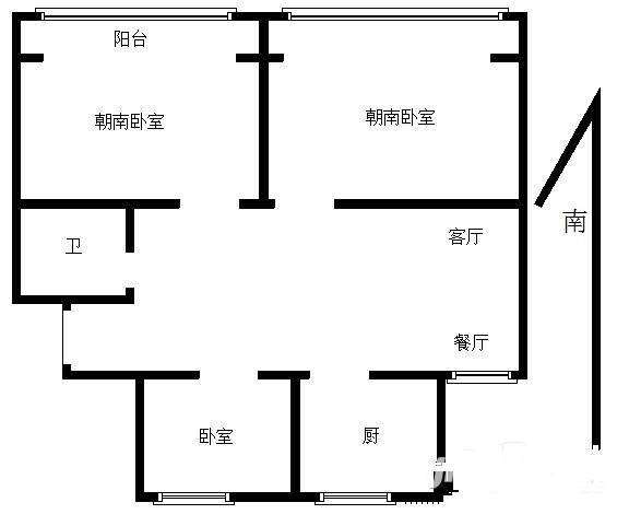 玻纤院小区3室2厅1卫126㎡户型图