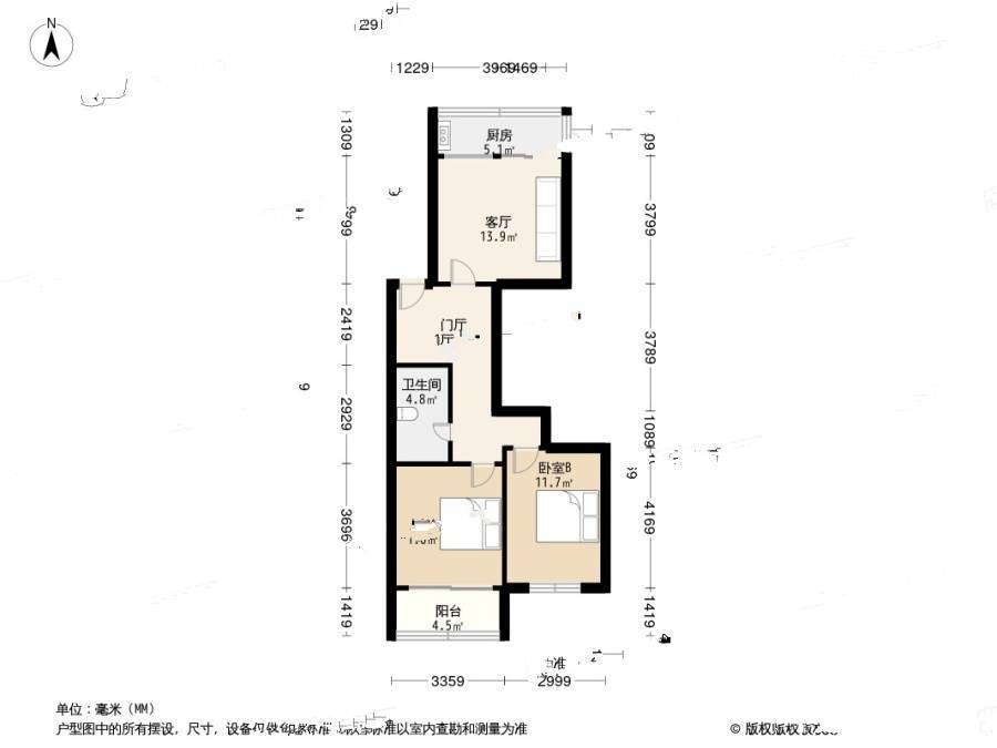 五台花园2室1厅1卫105㎡户型图