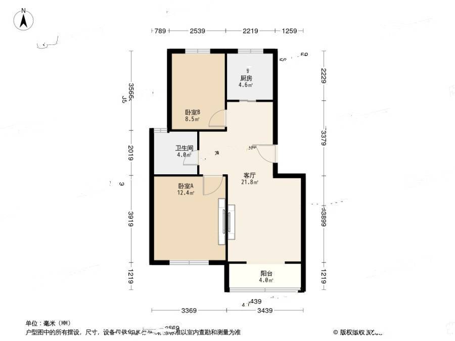 银龙花园2室1厅1卫77㎡户型图