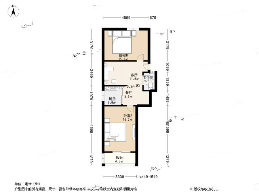 晨光巷小区2室1厅1卫74㎡户型图