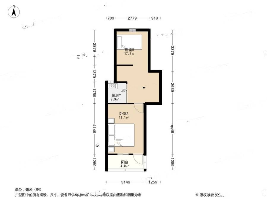 岗虹苑2室1厅1卫50㎡户型图