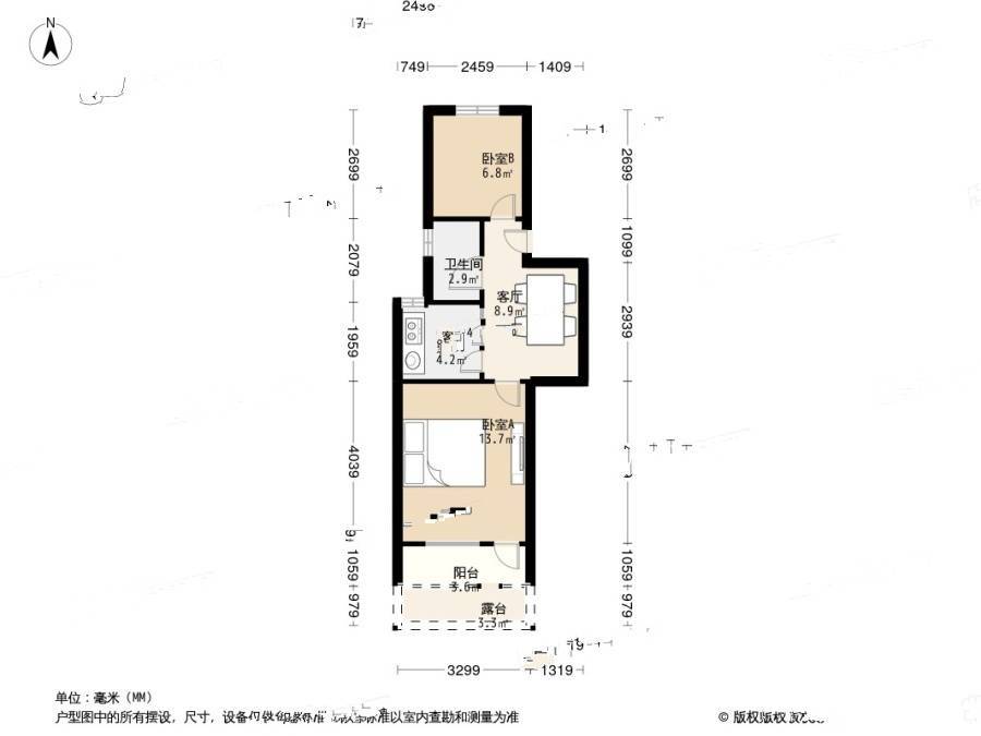 岗虹苑2室1厅1卫50.1㎡户型图