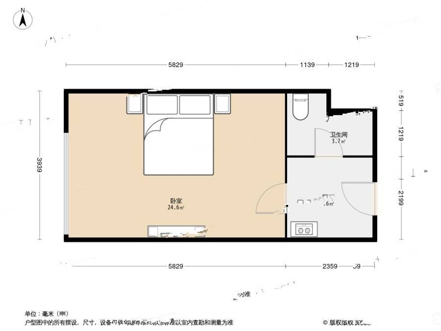 同曦新贵之都1室0厅1卫44.4㎡户型图