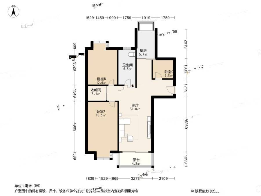 同曦新贵之都2室1厅1卫115.4㎡户型图