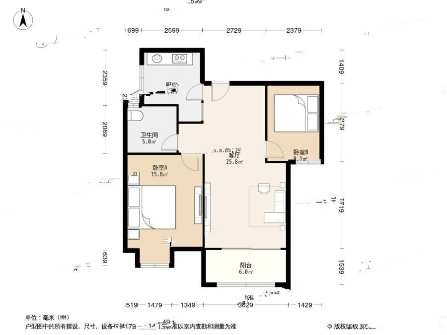 罗托鲁拉小镇2室1厅1卫97.7㎡户型图