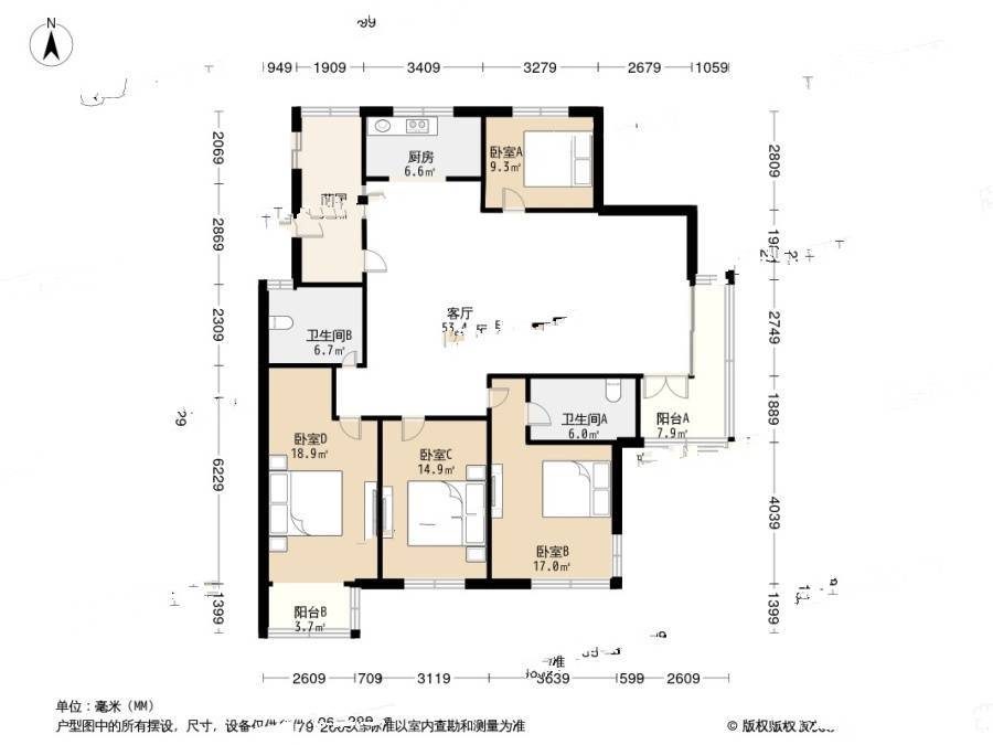 钟鼎山庄4室1厅2卫175㎡户型图