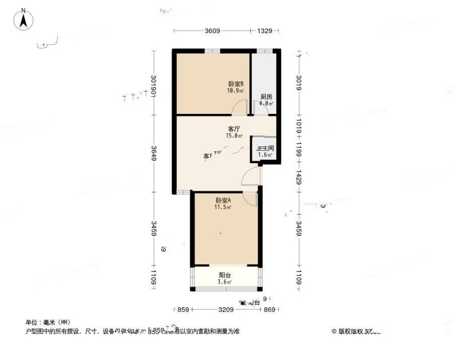 月苑一村2室1厅1卫58.5㎡户型图