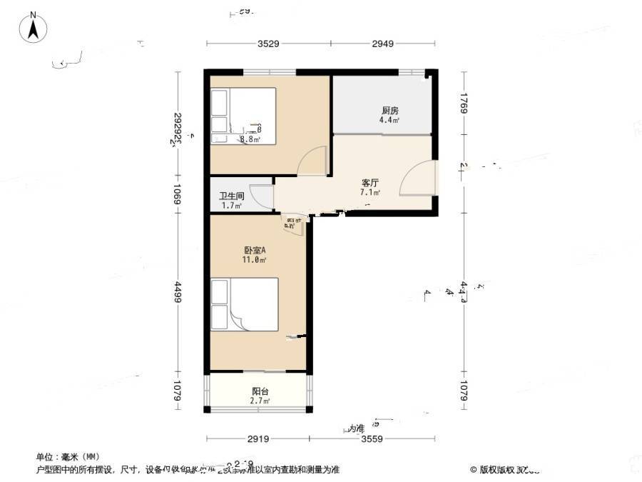 竺桥2室1厅1卫55.8㎡户型图