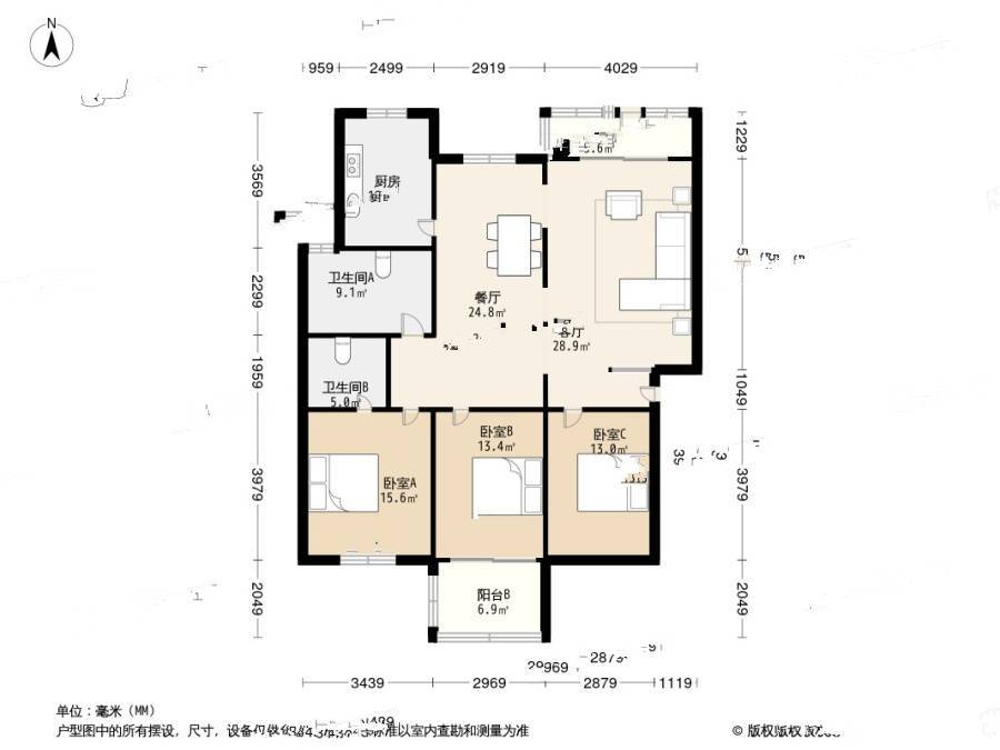 爱达花园紫藤园3室1厅2卫140.6㎡户型图