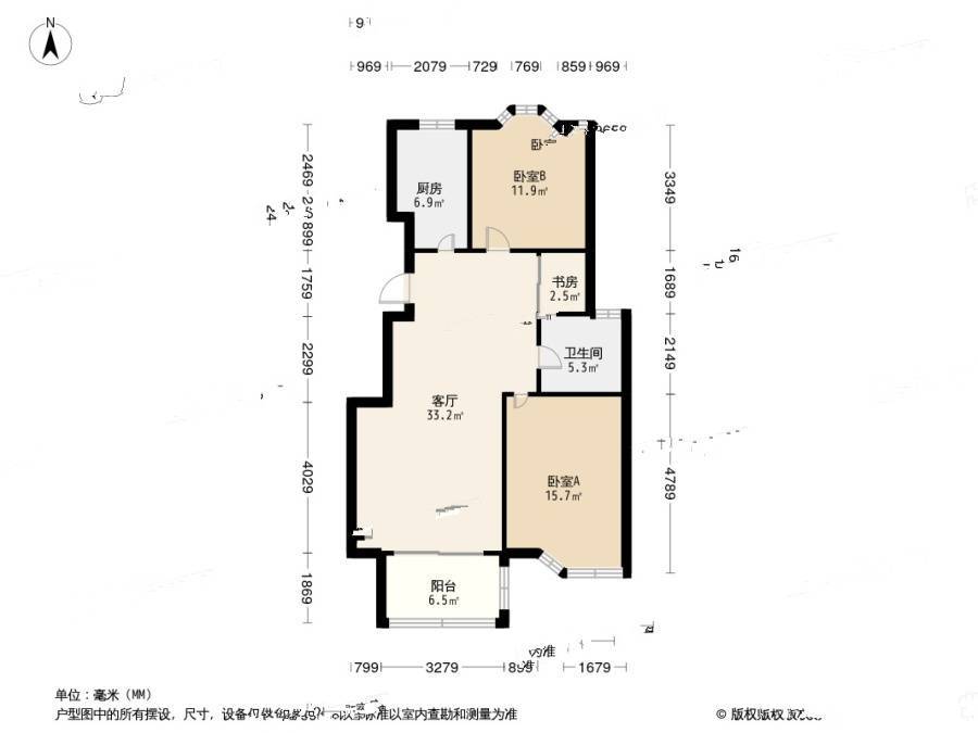 碧瑶花园一期3室1厅1卫98.3㎡户型图