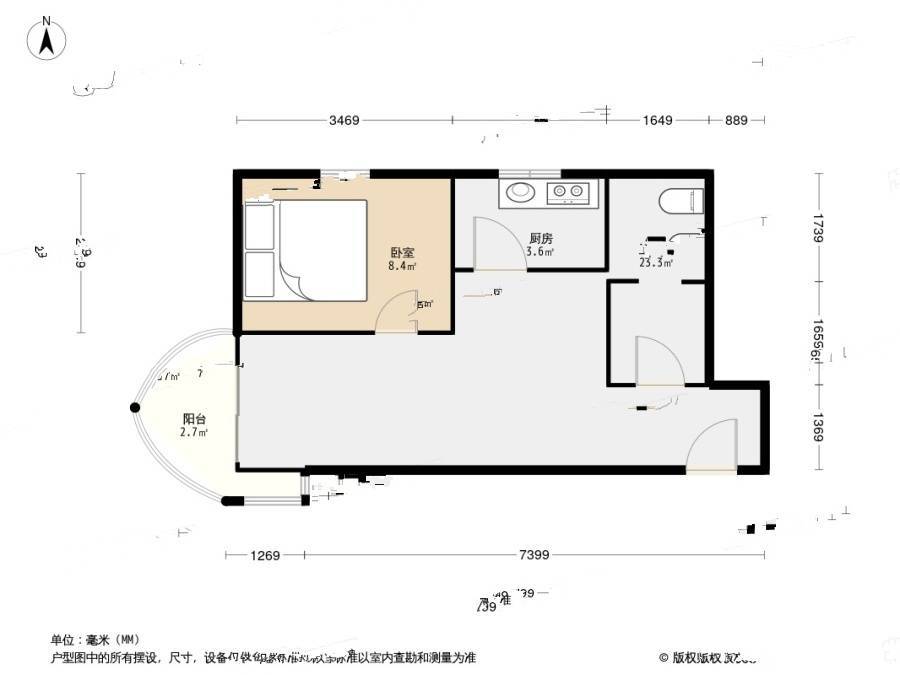 名仕嘉园1室1厅1卫54㎡户型图