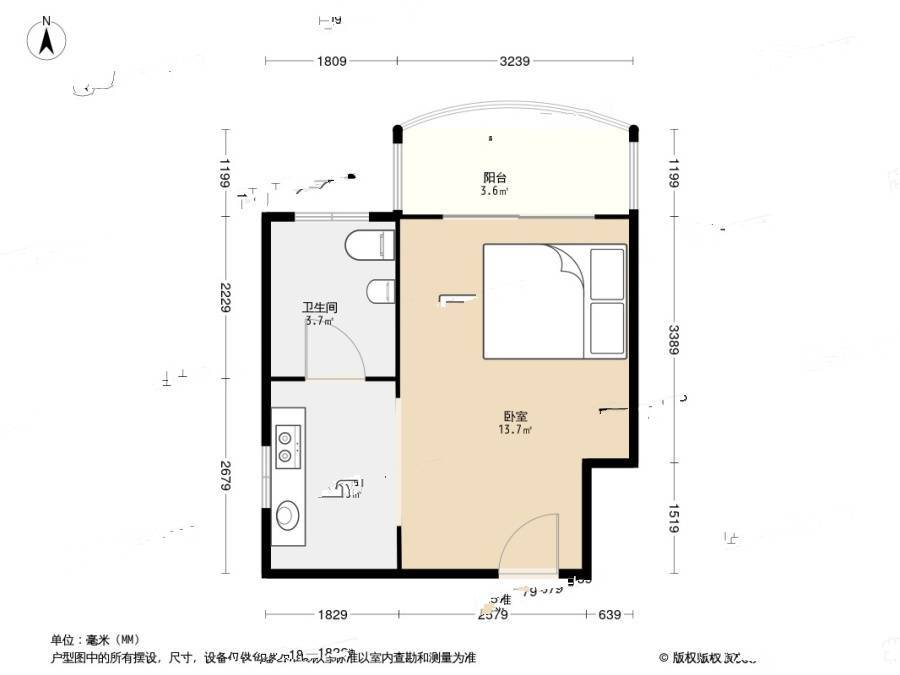 名仕嘉园1室0厅1卫36.6㎡户型图