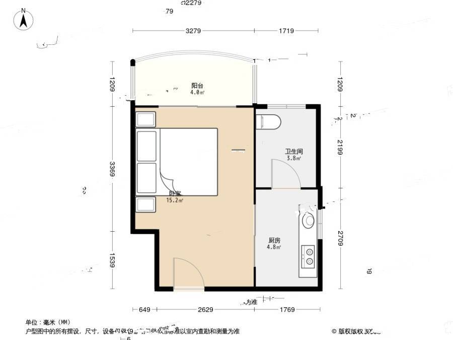 名仕嘉园1室0厅1卫36.2㎡户型图