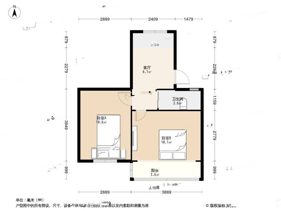 毛家苑2室0厅1卫46.8㎡户型图