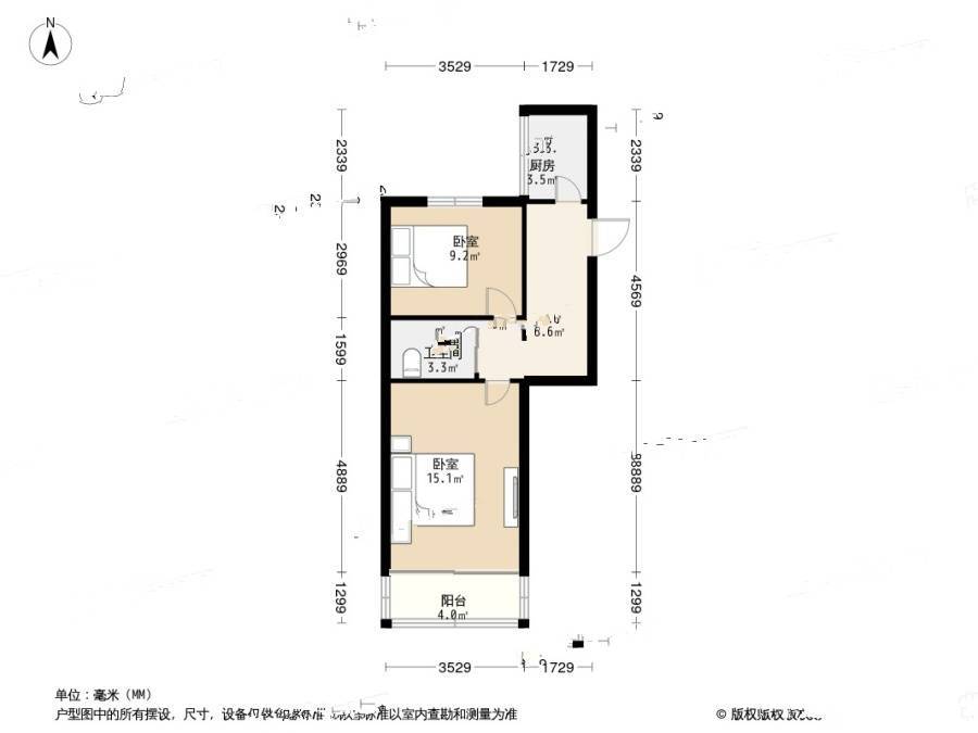 新安里2室1厅1卫58.3㎡户型图