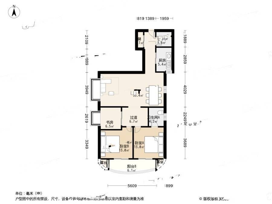 千峰彩翠3室1厅2卫145.6㎡户型图