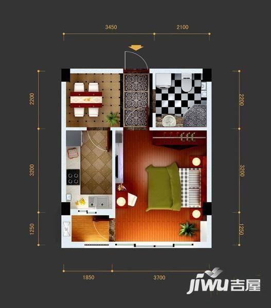 颐和香榭1室1厅1卫45㎡户型图