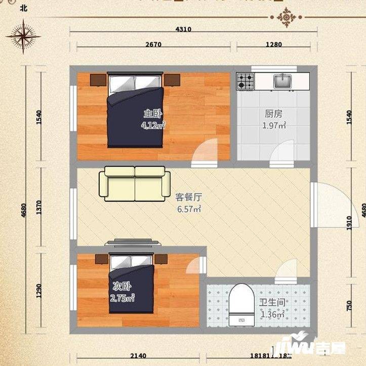 天兴罗斯福2室1厅1卫118㎡户型图