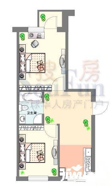 泡崖康祥园2室1厅1卫60㎡户型图