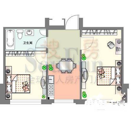 泡崖康祥园2室1厅1卫60㎡户型图