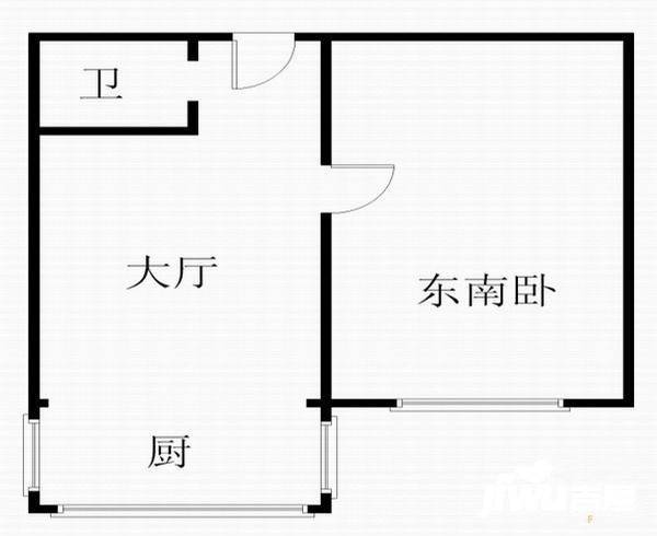 北京街1室1厅1卫58㎡户型图
