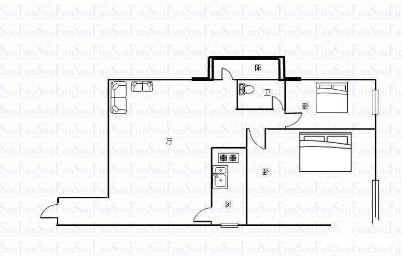 万达华府二期2室1厅1卫88㎡户型图