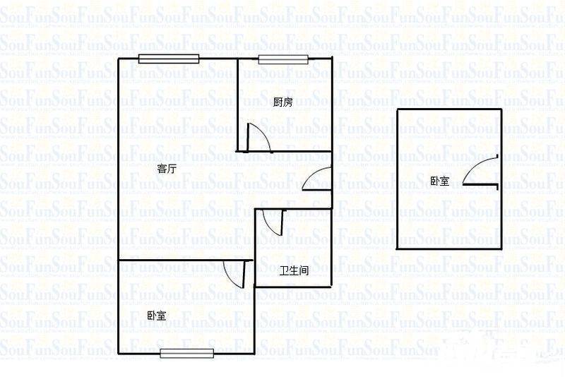 龙畔金泉2室2厅1卫58㎡户型图