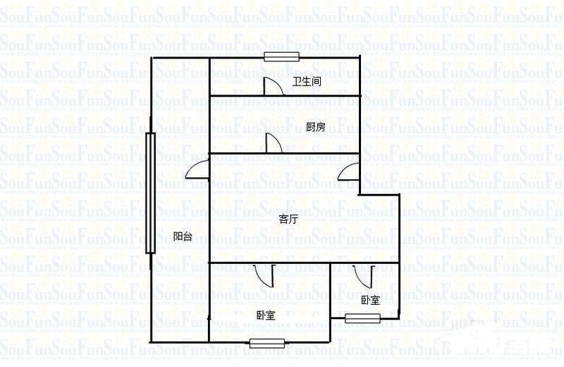 龙畔金泉2室1厅1卫70㎡户型图