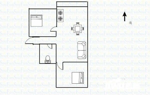 新新园2室1厅1卫70㎡户型图