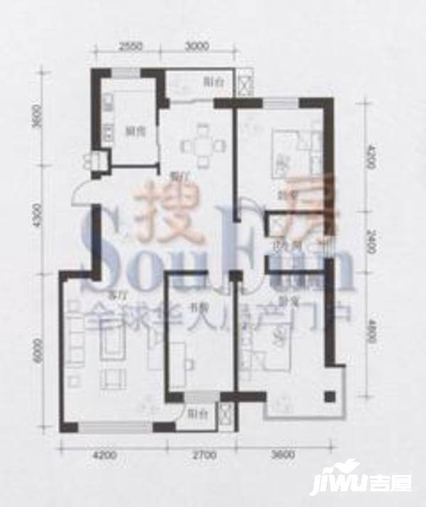 山海一家二期3室2厅1卫147.3㎡户型图