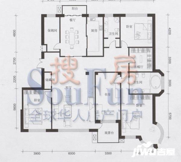 山海一家二期5室3厅2卫296.9㎡户型图