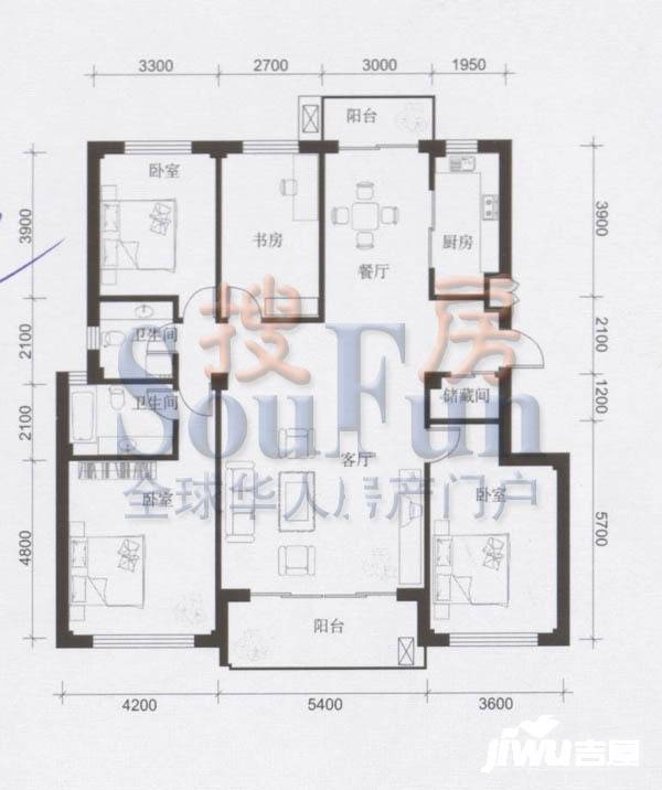 山海一家二期4室2厅2卫175.8㎡户型图