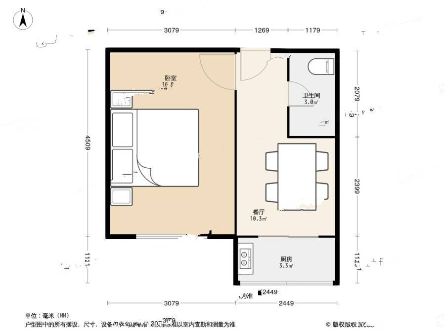 34中住宅区1室1厅1卫35㎡户型图