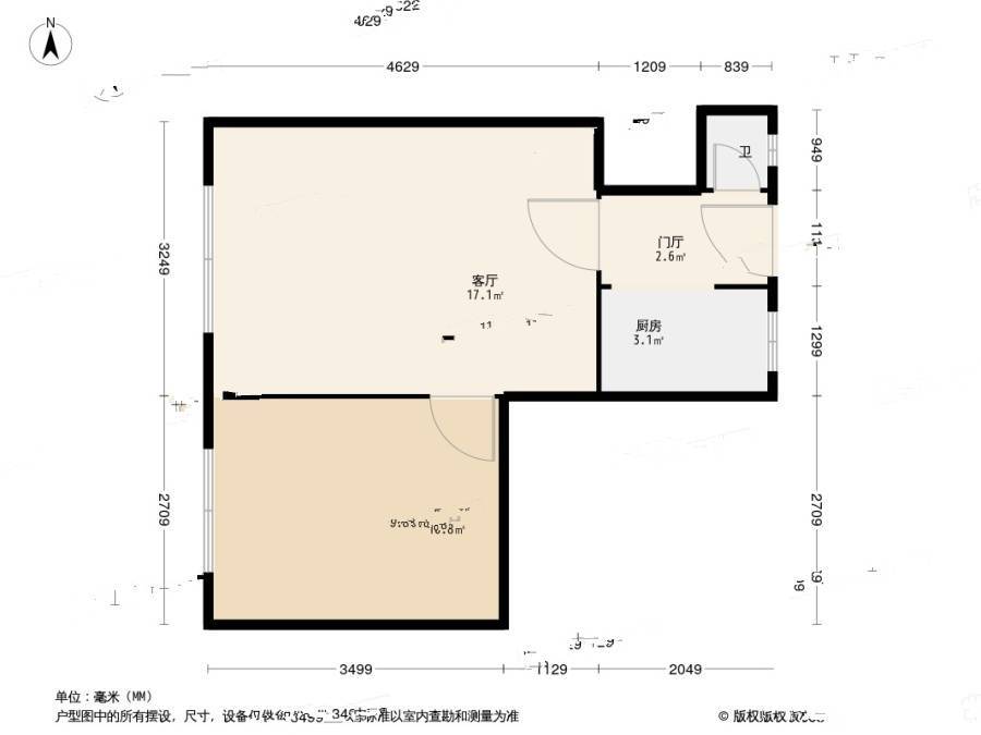 八一路1室1厅1卫45.4㎡户型图