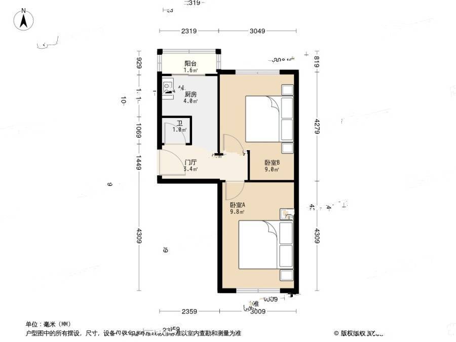 新起屯小区2室0厅1卫51㎡户型图