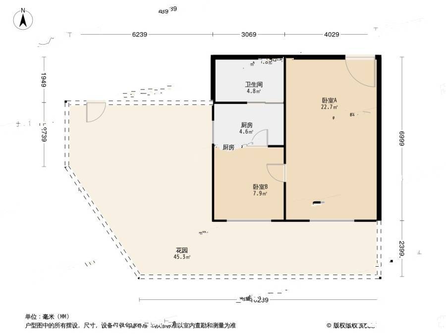 新起屯小区2室0厅1卫45㎡户型图