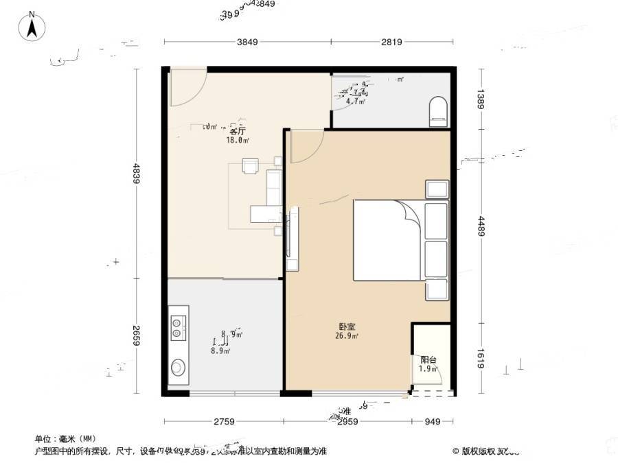 颐和香榭1室1厅1卫48.5㎡户型图