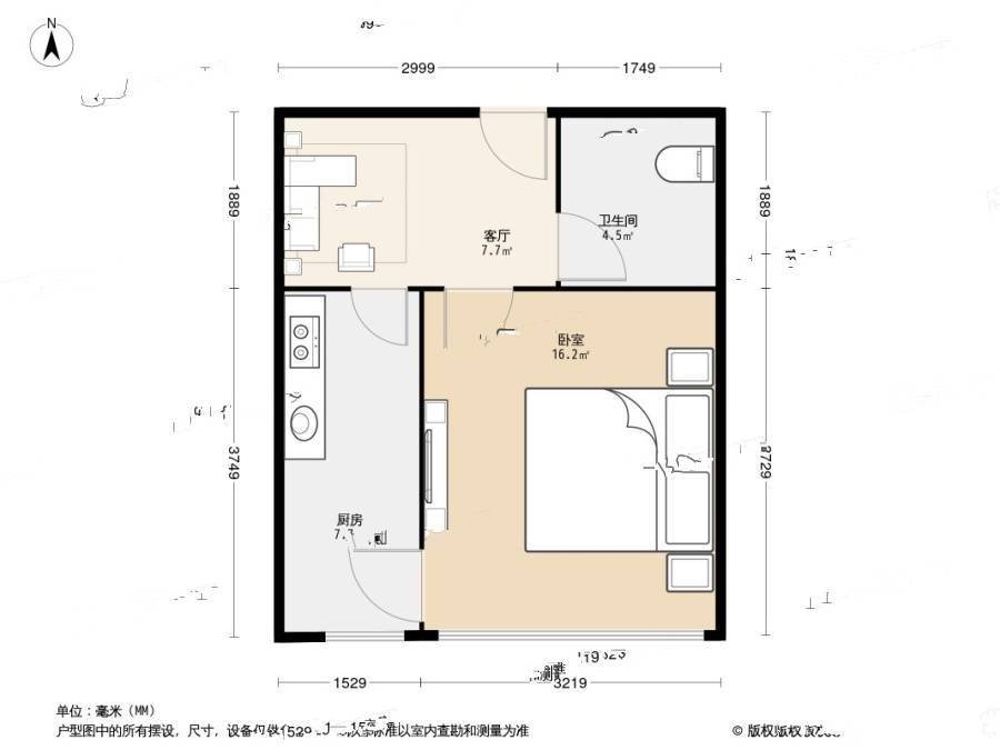 颐和香榭1室1厅1卫46㎡户型图