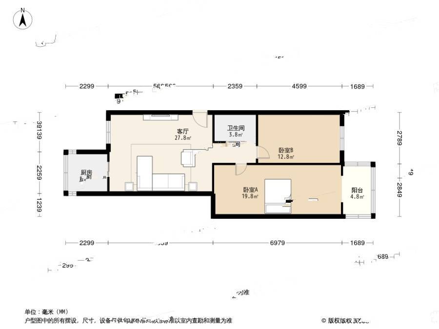 金光小区2室1厅1卫89.9㎡户型图