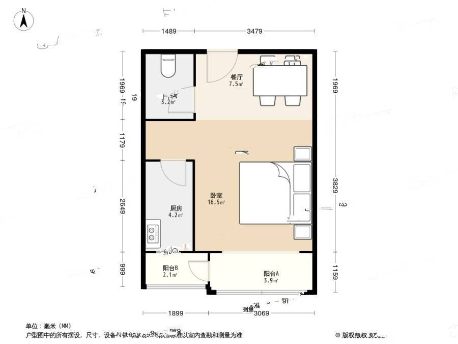 赛维利大厦1室0厅1卫50.1㎡户型图