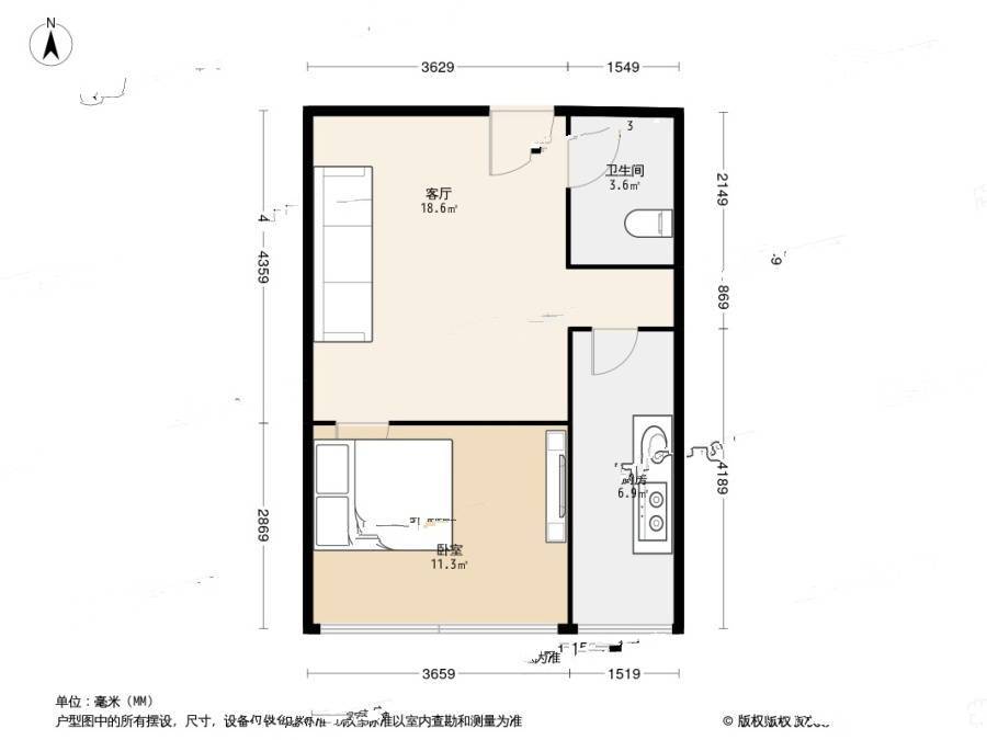 赛维利大厦1室0厅1卫50.1㎡户型图