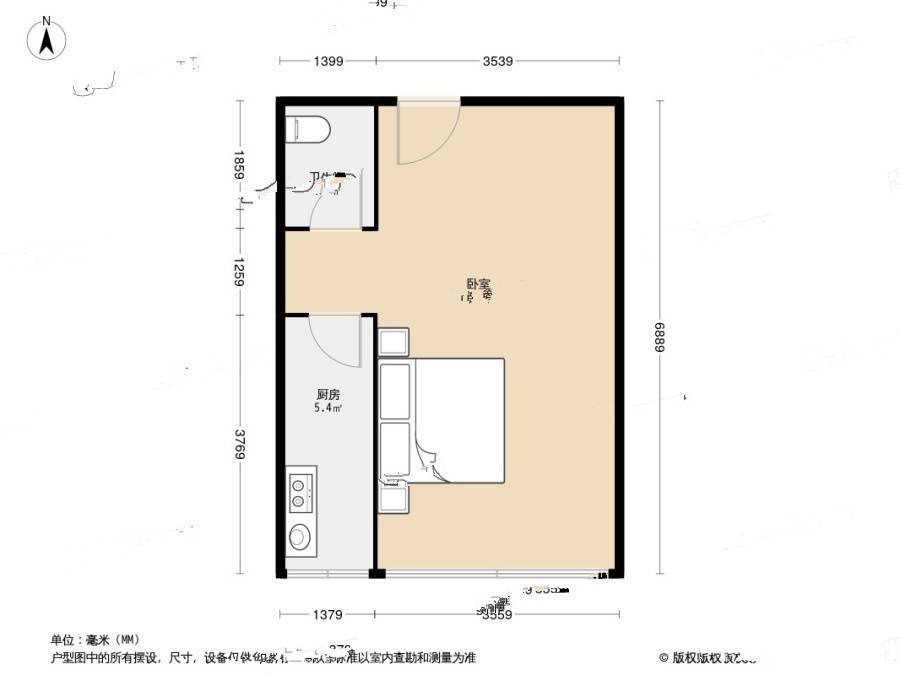 赛维利大厦1室0厅1卫50.1㎡户型图