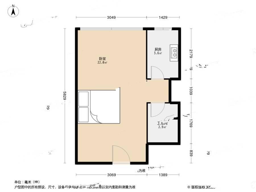 赛维利大厦1室0厅1卫36.4㎡户型图