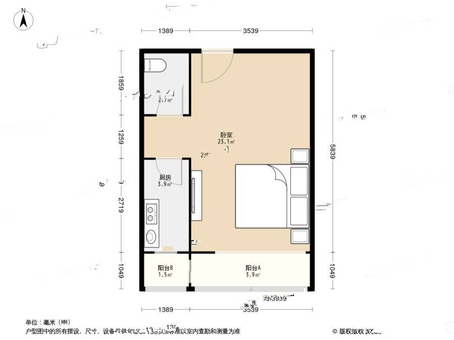 赛维利大厦1室0厅1卫50.1㎡户型图